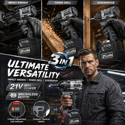 🔥2026 HOT SALE⏰️1000N.m Cordless Impact Wrench, All-Metal Cordless Impact Gun with 2*4.0Mah