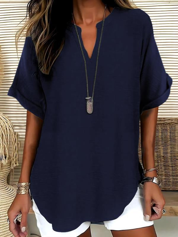 Women's Plain ShortSleeve Blouse, CasualSolid Color Top for DailyWear, Ladies Clothes forAll Seasons