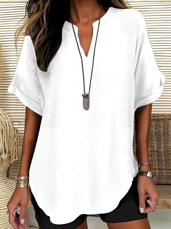 Women's Plain ShortSleeve Blouse, CasualSolid Color Top for DailyWear, Ladies Clothes forAll Seasons