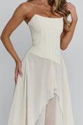 Ivory Boned Chiffon Layered Maxi Dress