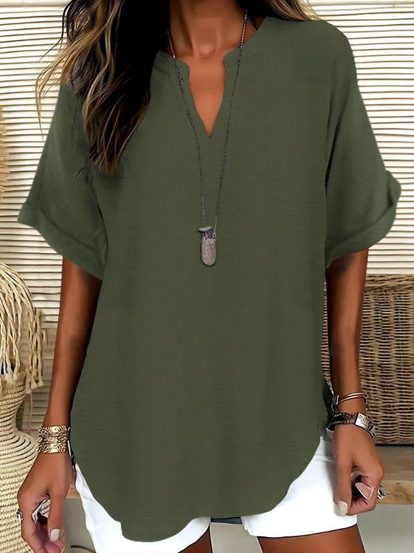 Women's Plain ShortSleeve Blouse, CasualSolid Color Top for DailyWear, Ladies Clothes forAll Seasons